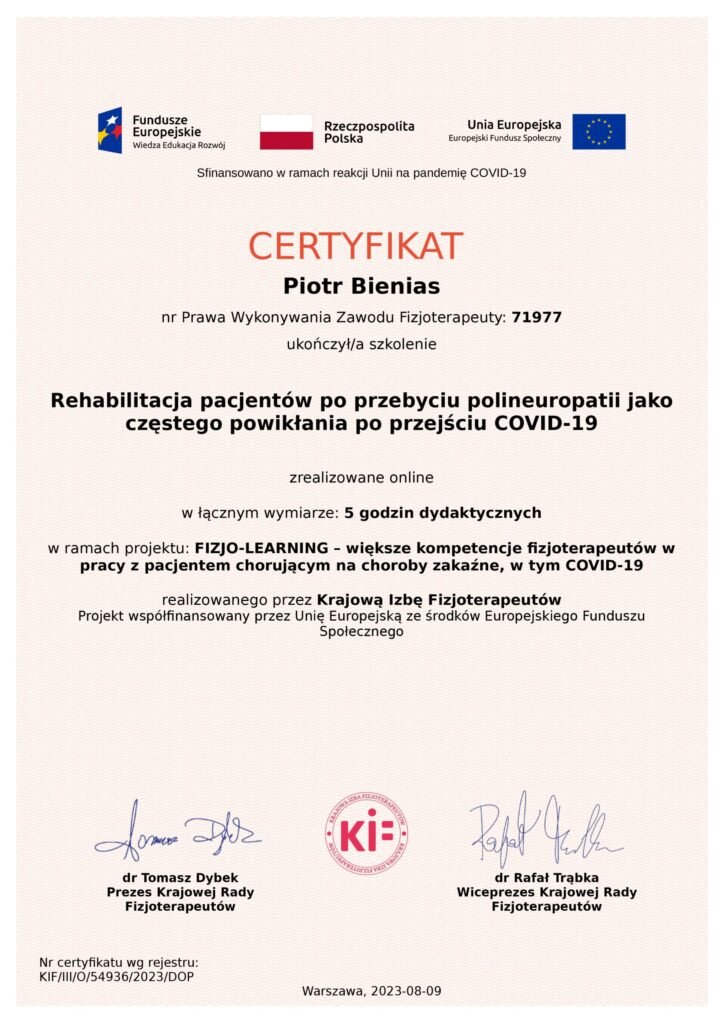 Rehabilitacja pacjentów po przebyciu polineuropatii jako częstego powikłania po przejściu COVID-19