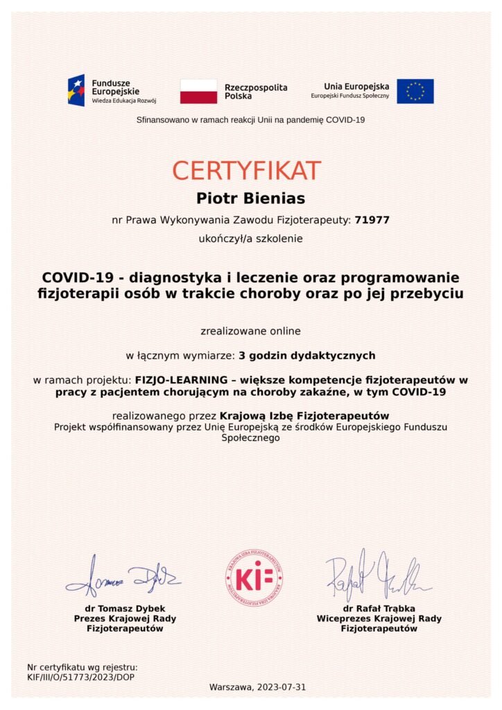COVID-19 - diagnostyka i leczenie oraz programowanie fizjoterapii osób w trakcie choroby oraz po jej przebyciu