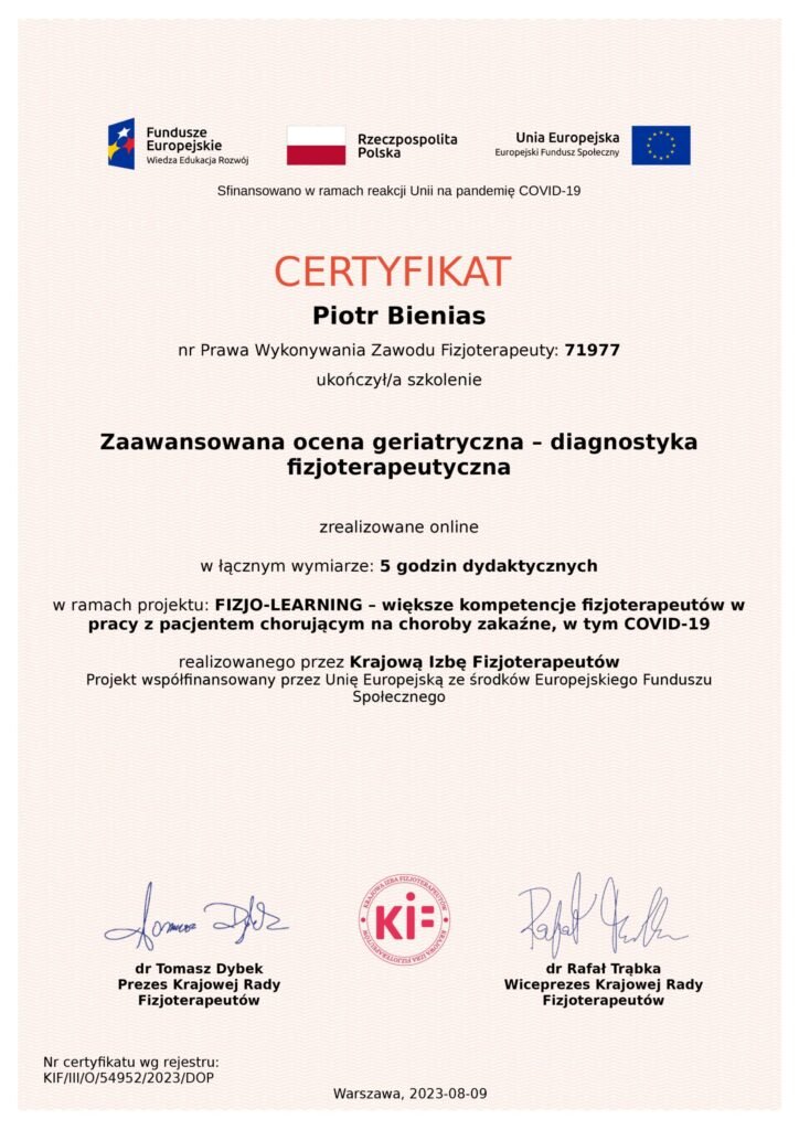 Zaawansowana ocena geriatyczna - diagnostyka fizjoterapeutyczna