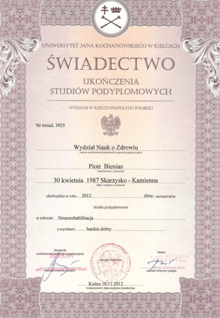 Świadectwo ukończenia studiów podyplomowych