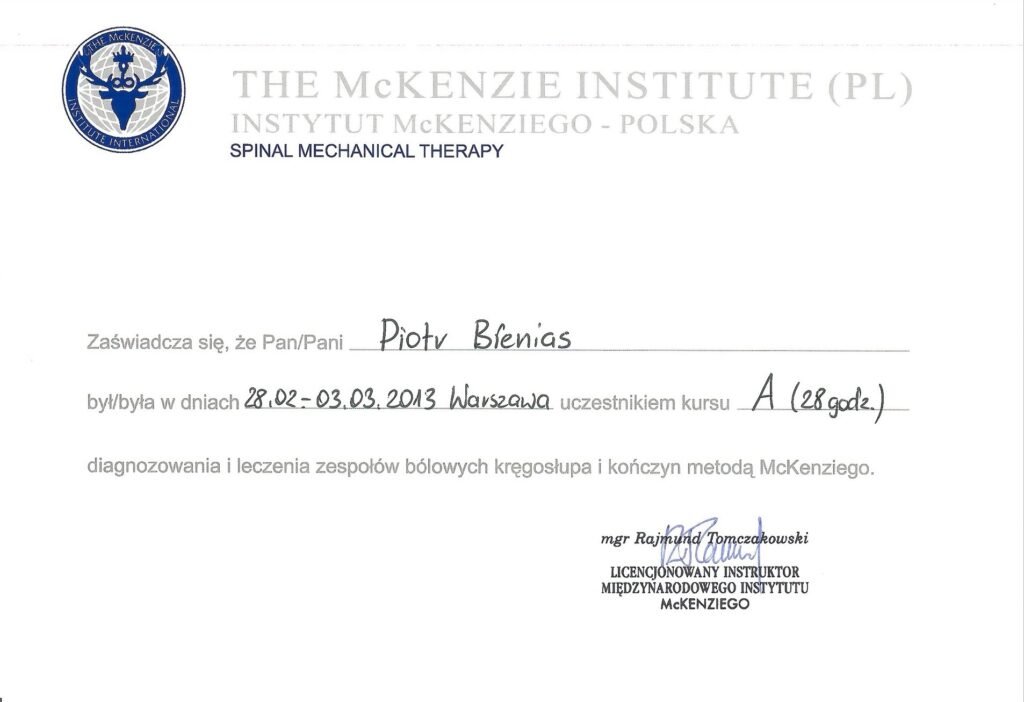 The McKenzie Institute (zaświadczenie)