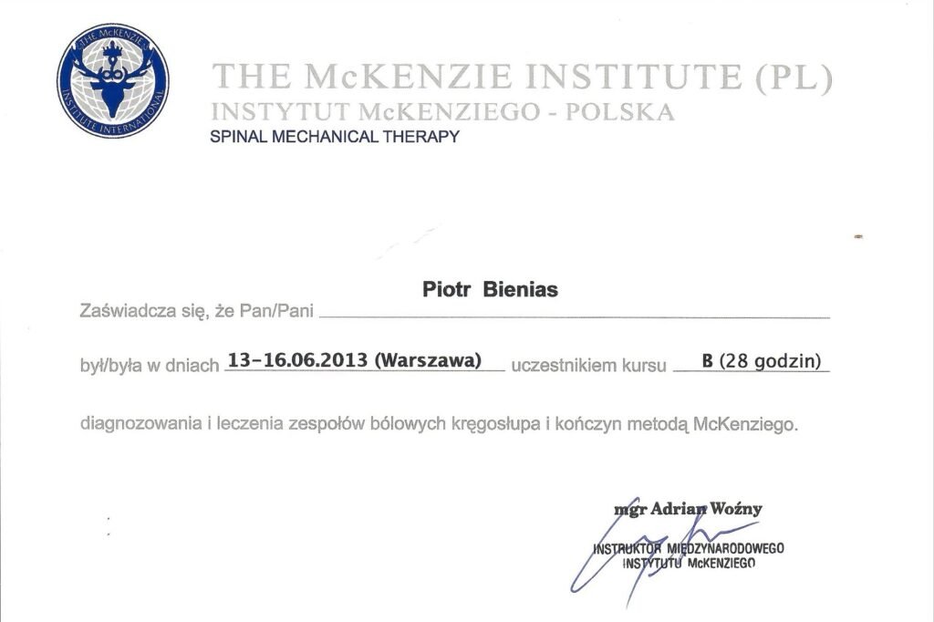 The McKenzie Institute (zaświadczenie)